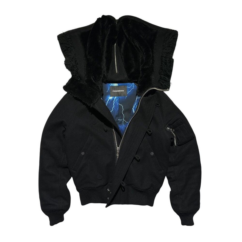 AW11 Wool fur hooded cropped parka